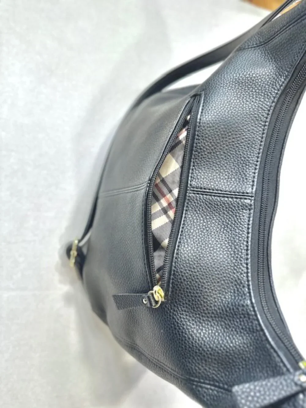 Giani Bernini Womens Leather Hobo Bag Purse Plaid Lining Black Pebble Leather - Picture 2 of 14